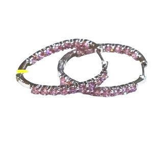 Sterling Silver Light Pink Cubic Zirconia Round Hoop Earrings NWT